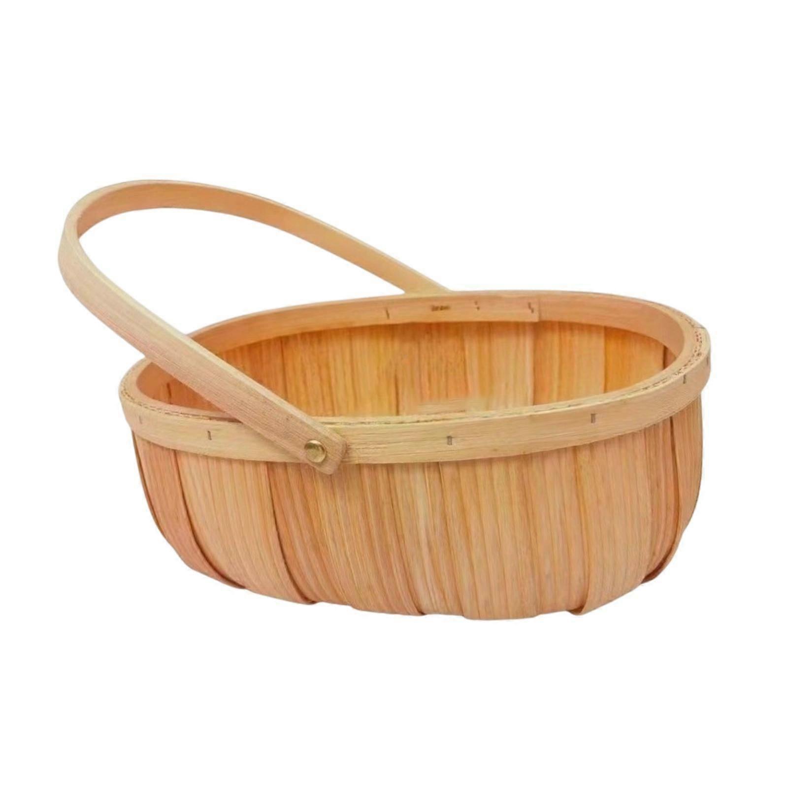 Wood Bread Basket Picnic Basket with Handle for Kitchen Vegetable Oval Shape Size S