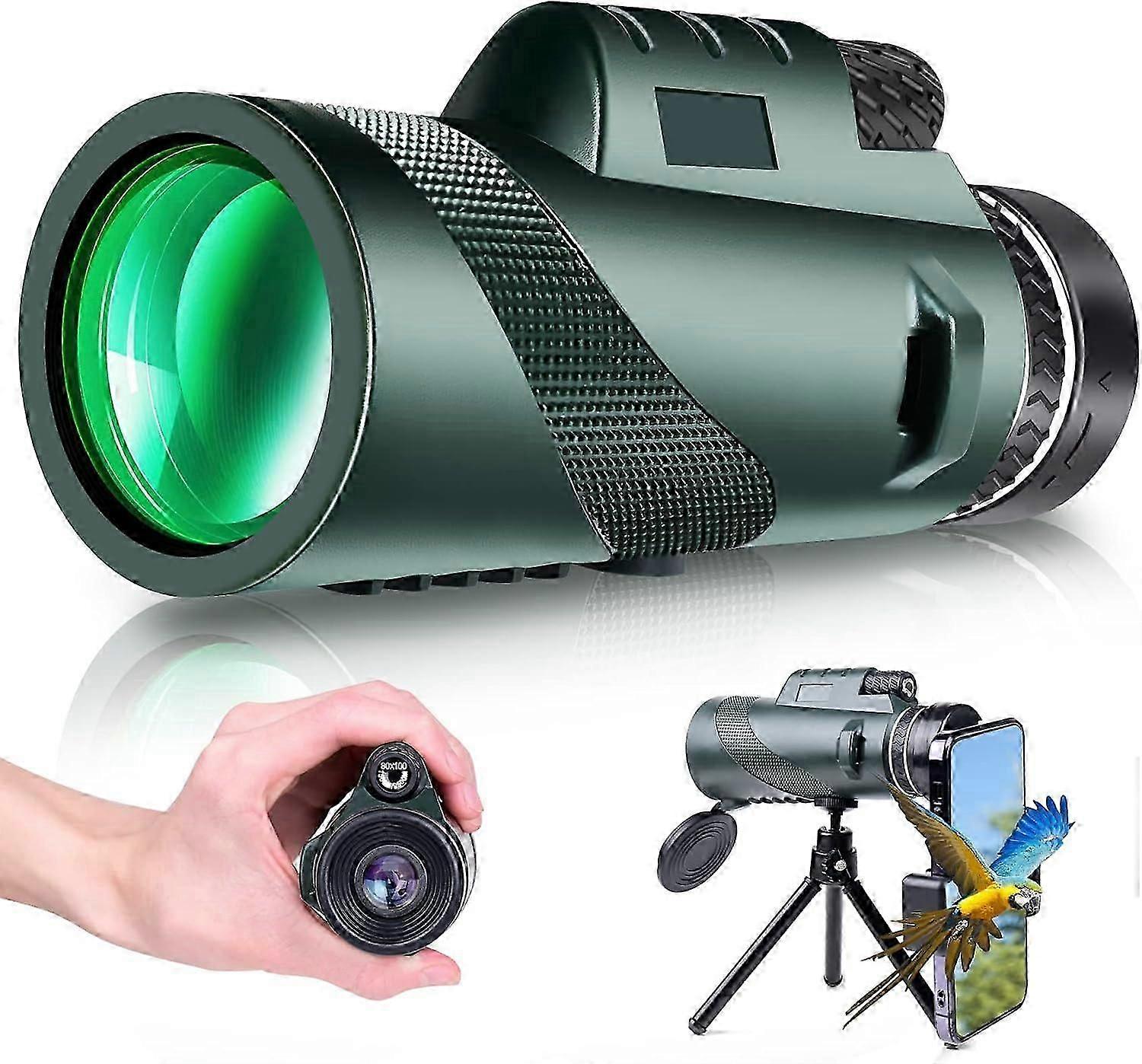 80X100 Monocular Telescope - High Powered, Compact Design with BAK-4 Prism and FMC Lens for Stargazing, Wildlife Watching, and Travel