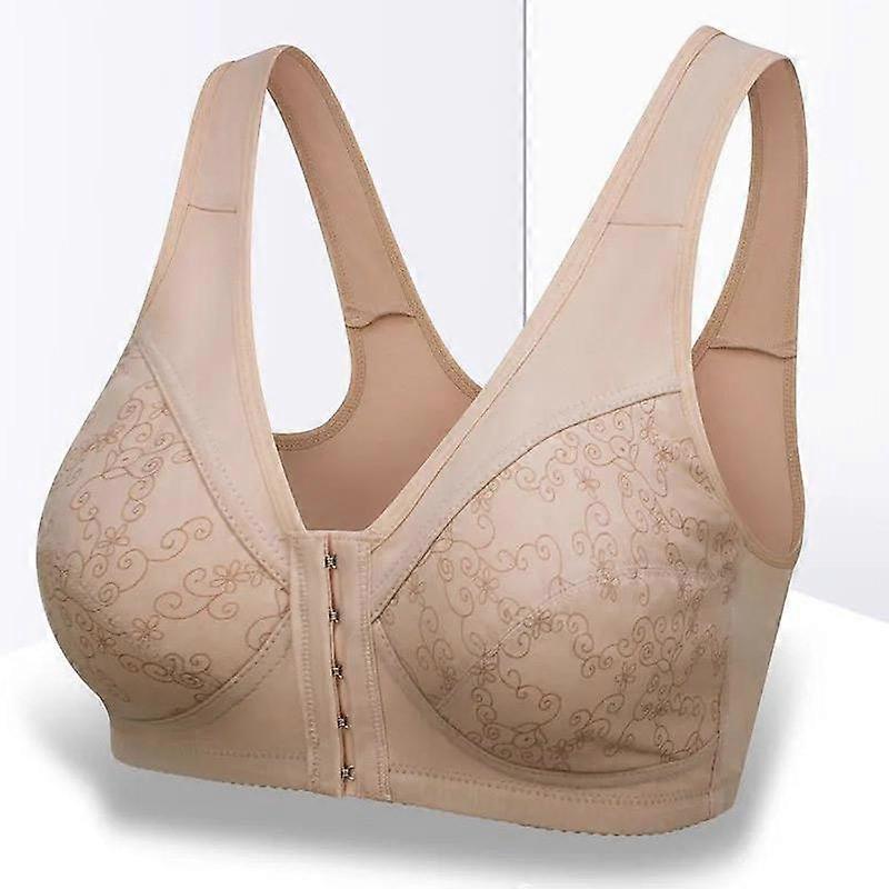 Middle-aged and Elderly Bra Spring and Summer Thin Cotton No Steel Ring Vest Underwear Front Button Large Size Comfortable Bra