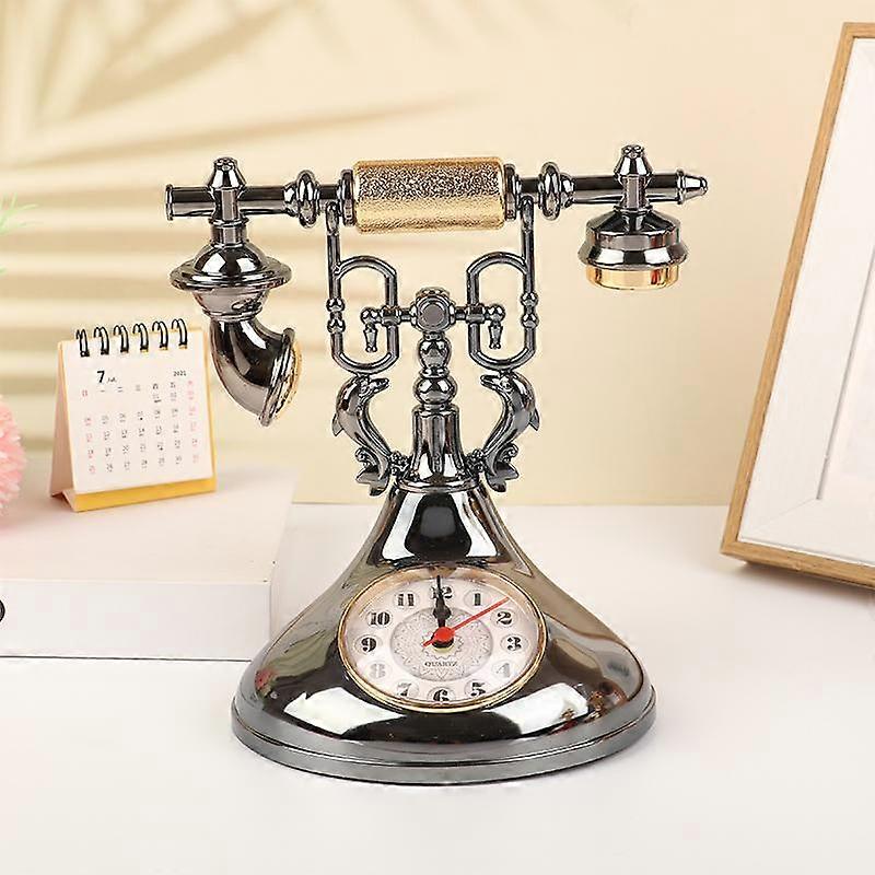 Retro Telephone Model Alarm Clock Creative Timekeeper Desktop Table Ornament