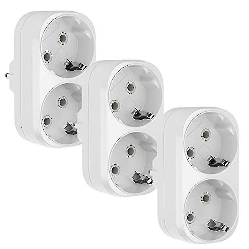 3 stuks Socket Adapter, 2 In 1 Double Plug Triple Socket 16a/250v, 3680w Max Double Socket Adapter Eu