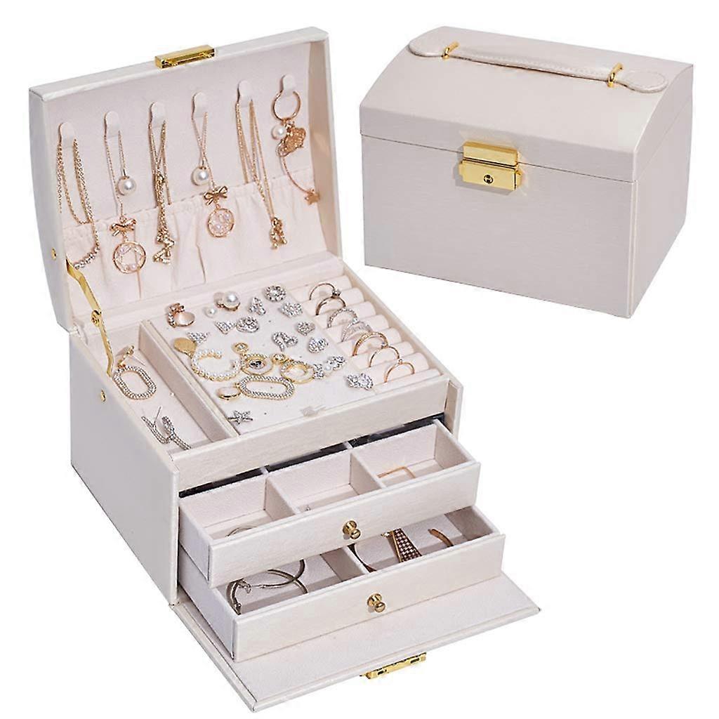2-Drawer Lockable Jewelry Organizer with Mirror & Storage Compartments