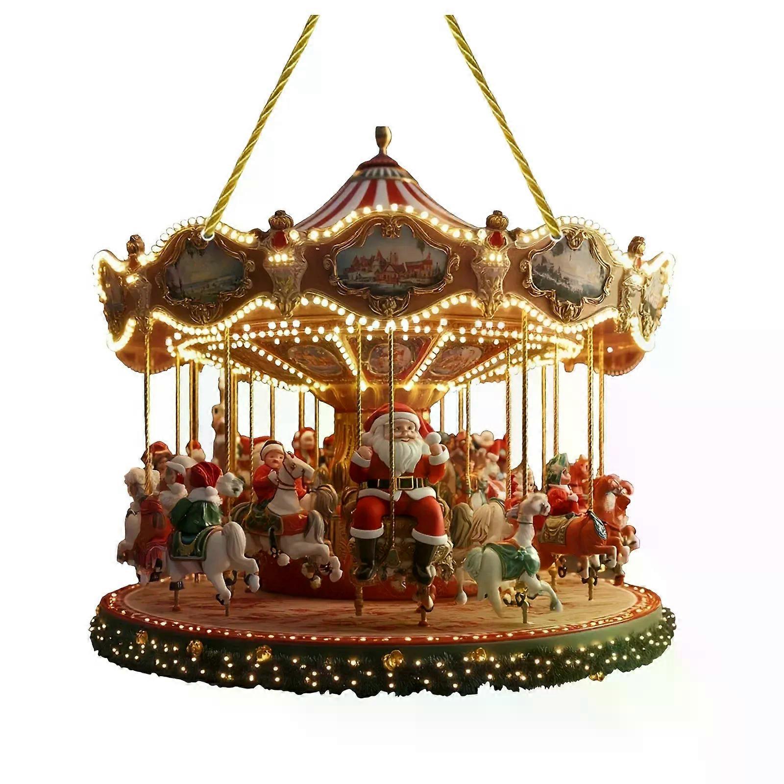New Christmas Hanging Ornament Santa Carousel Decorative Scene Traditional Festive Merry-Go-Round Christmas Ornaments Xmas Decoration