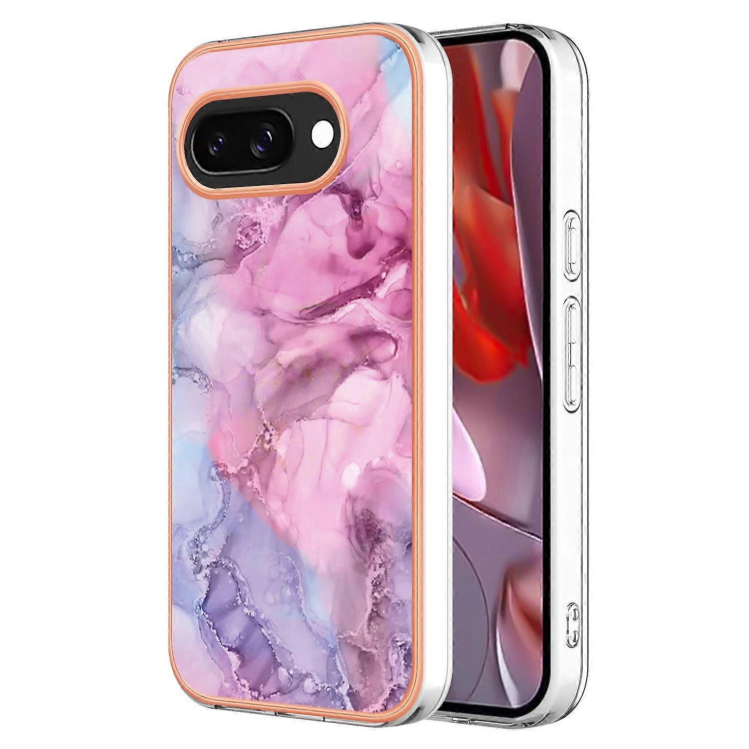 AS For Google Pixel 9a TPU Case Marble Pattern 2.0mm Electroplating Phone Back Cover - Rose