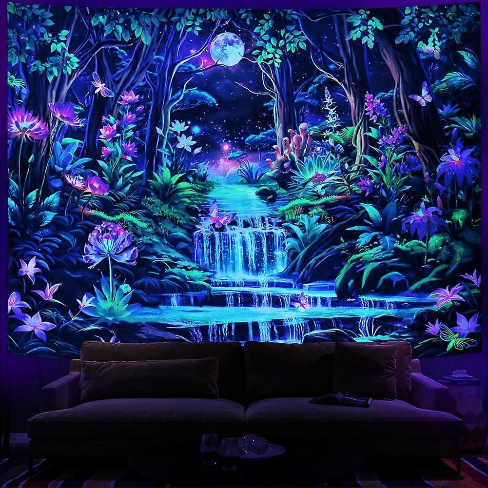 Black Light Fancy Forest Wall Art - UV Reactive Neon Galaxy Space Decor - Aesthetic Moon Gblen Design, 36x24 Inches