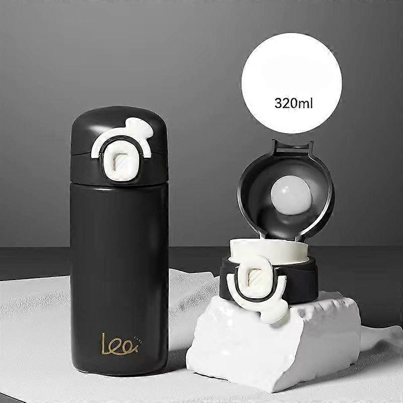 10.8 oz/320ml Vacuum-Insulated Stainless Steel Water Bottle with Secure Lid, Leak-Proof-Black