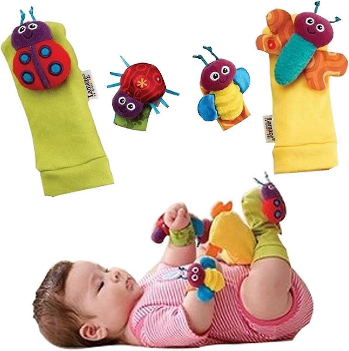 طفل الجوارب اللعب الخشخيشات المعصم والقدم مكتشفات الكاحل الجوارب سيدة البق مجموعة 4 قطع