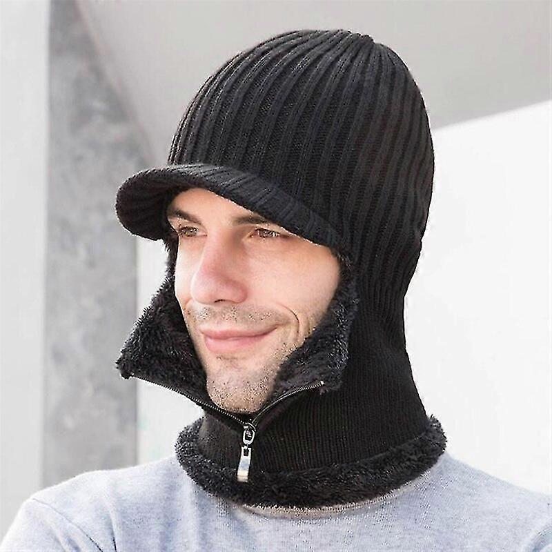 Hombre Bufanda con capucha con cremallera Gorro de felpa de punto con gorro de protección cálida Golves Gorro