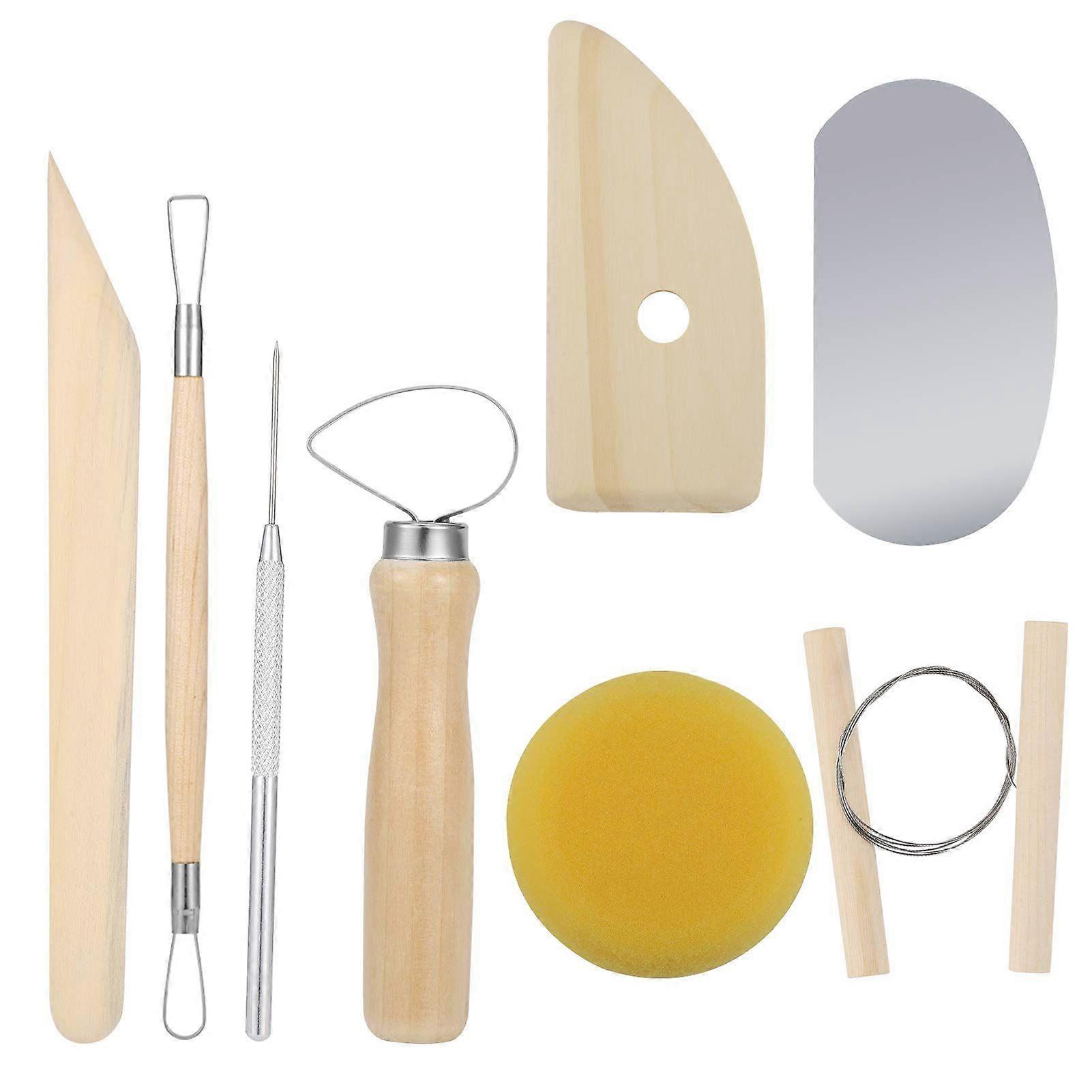 8 Pcs Pottery Sculpting Tool Set, Wood and Metal Pottery Clay Modeling Tool Complete Pottery Tool Set Beginners