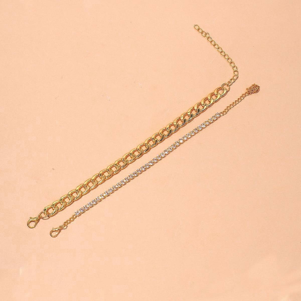 Jewelry cold wind stainless steel anklet simple Joker bare diamond anklet combination set