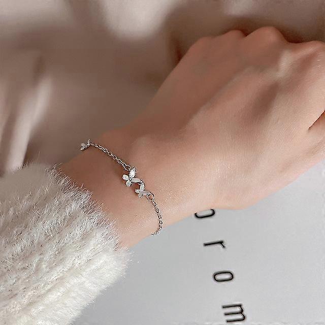 925 Silver Diamond-Studded Butterfly Bracelet Women's Fashion Temperament Flower Adjustable Bracelet