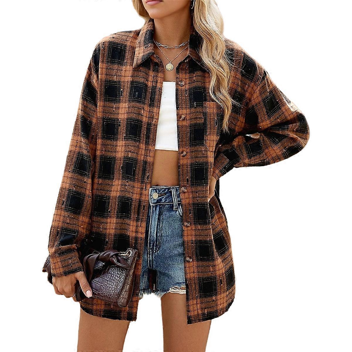 Flannel Shirts Shacket Yellow L
