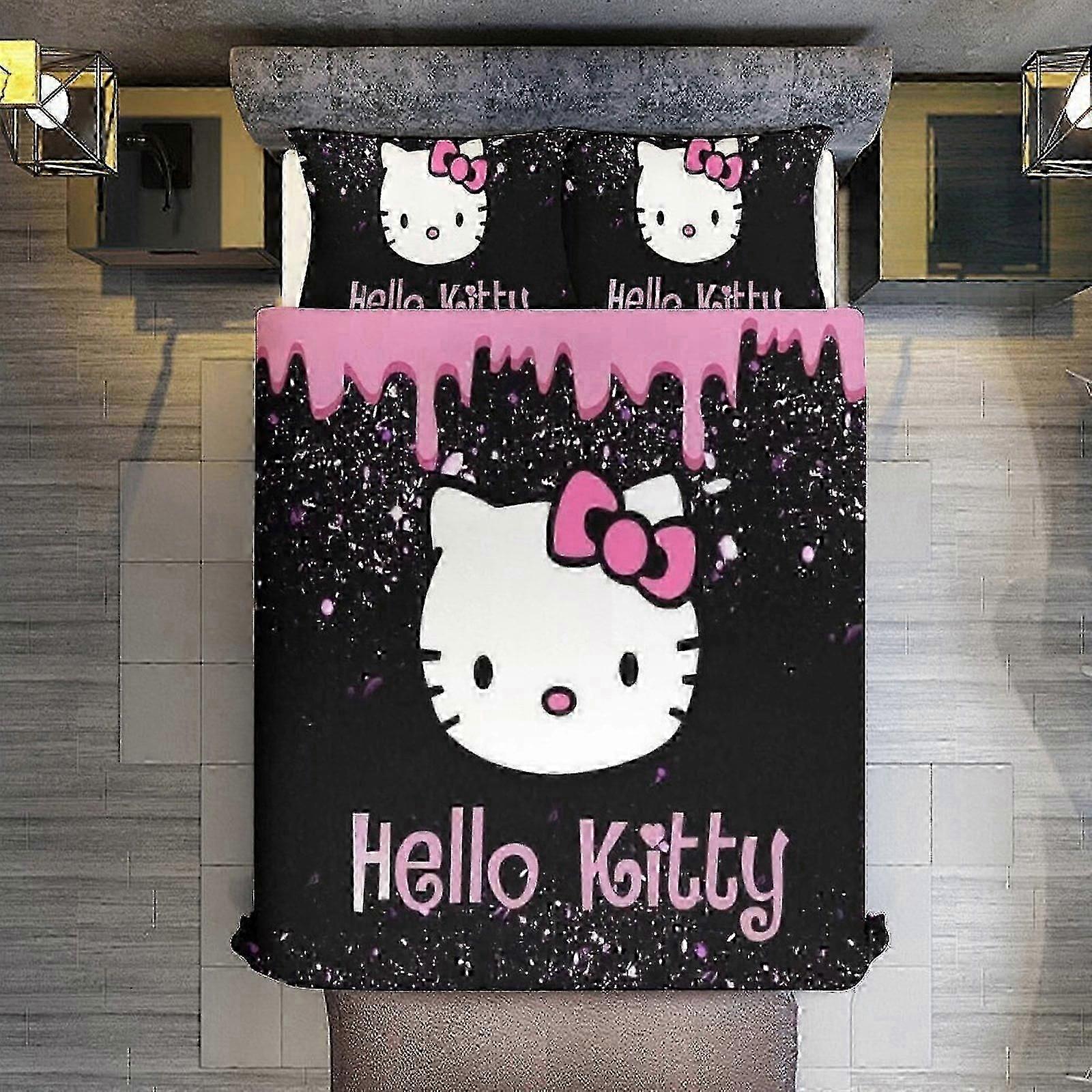 o2680 Lakan Täcke Set, Paljett Hello Kitty Set med örngott för alla årstider, Sängkläder Set3s Sovrum Inredning Säng (1 Påslakan och 2 Pillowcas