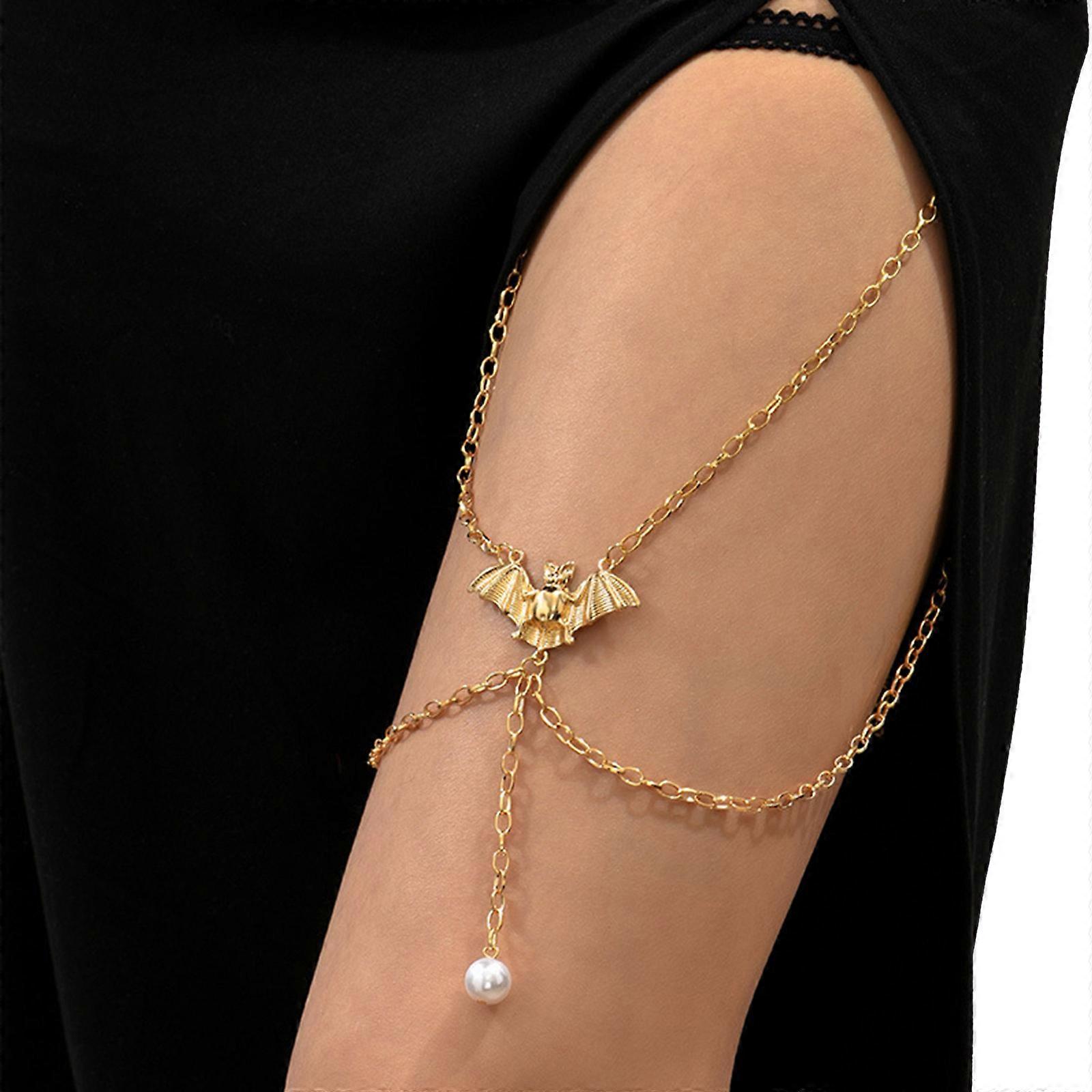 Couleur dorée Chauve-souris Perle Pompon Jambe Chaîne Femmes Gothique Cuisse Chaîne Punk Bijoux Bar Boîte de nuit Plage Fête Bijoux Or