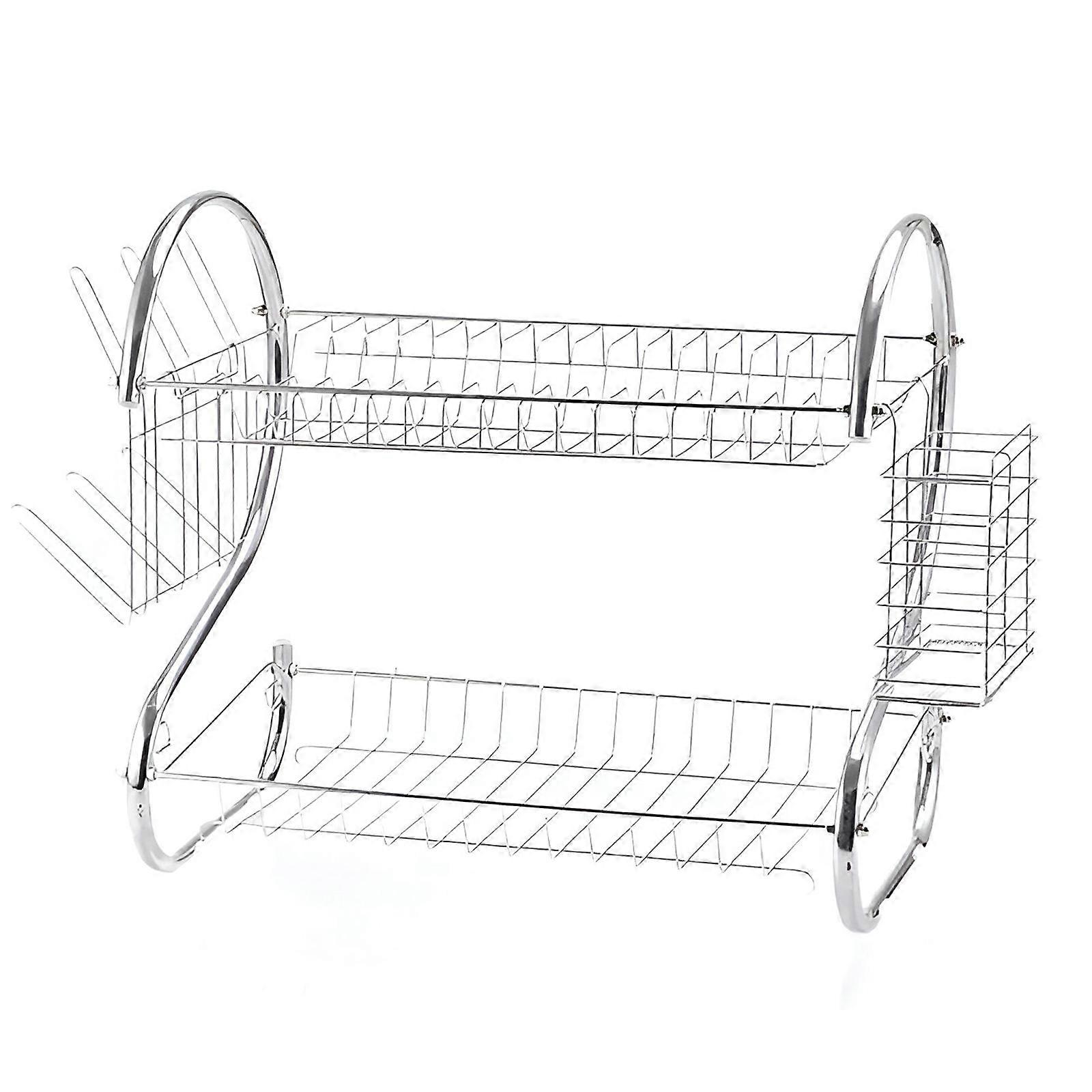 Rounded 2-Tier Metal Dish Rack, Silver