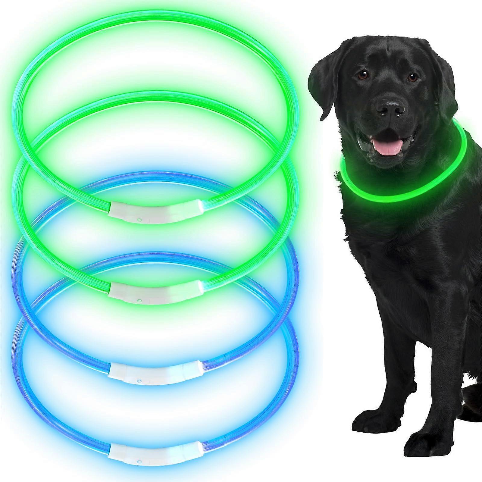 4 Pcs LED USB Rechargeable Dog Collar Adjustable Lamp Safety for Night Walking Large Medium Small