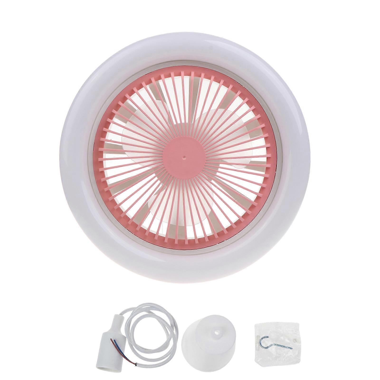 Intelligent Ceiling Fan Electric Fan with LED Light E27 Mount Socket with 1m Cord Wire for Room Office Wide Voltage Pink