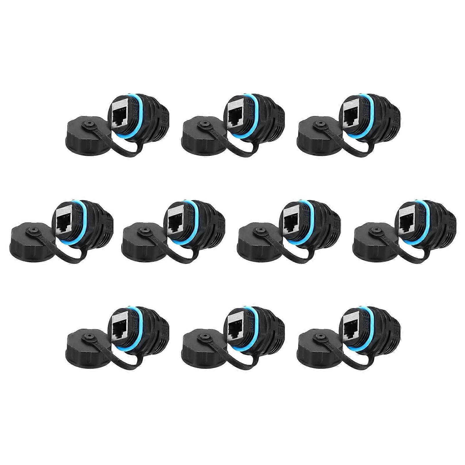 RJ45 Panel Mount Coupler, IP68 Shielded Industrial Panel Mount Bulkhead Ethernet LAN Pass Through Connector for CAT6/CAT5E/CAT5(Blue,Pack of 10)