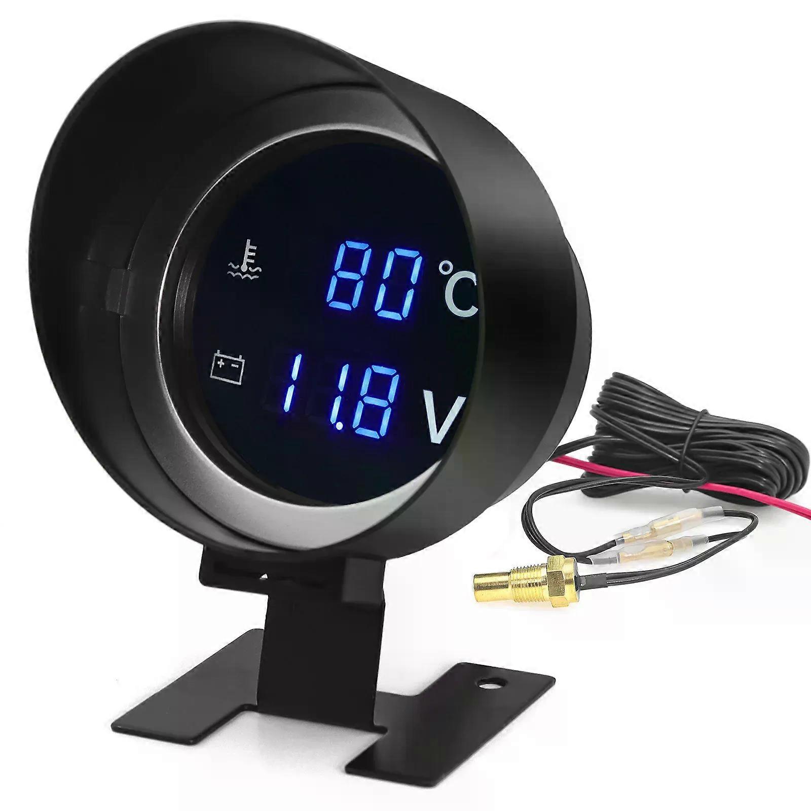 AD 2 in 1 12V 24V Ronde Led Digitale Auto Vrachtwagen Water Temp Meter Temperatuursensor Temperatura Moto Voltmeter Volt Spanningsmeter