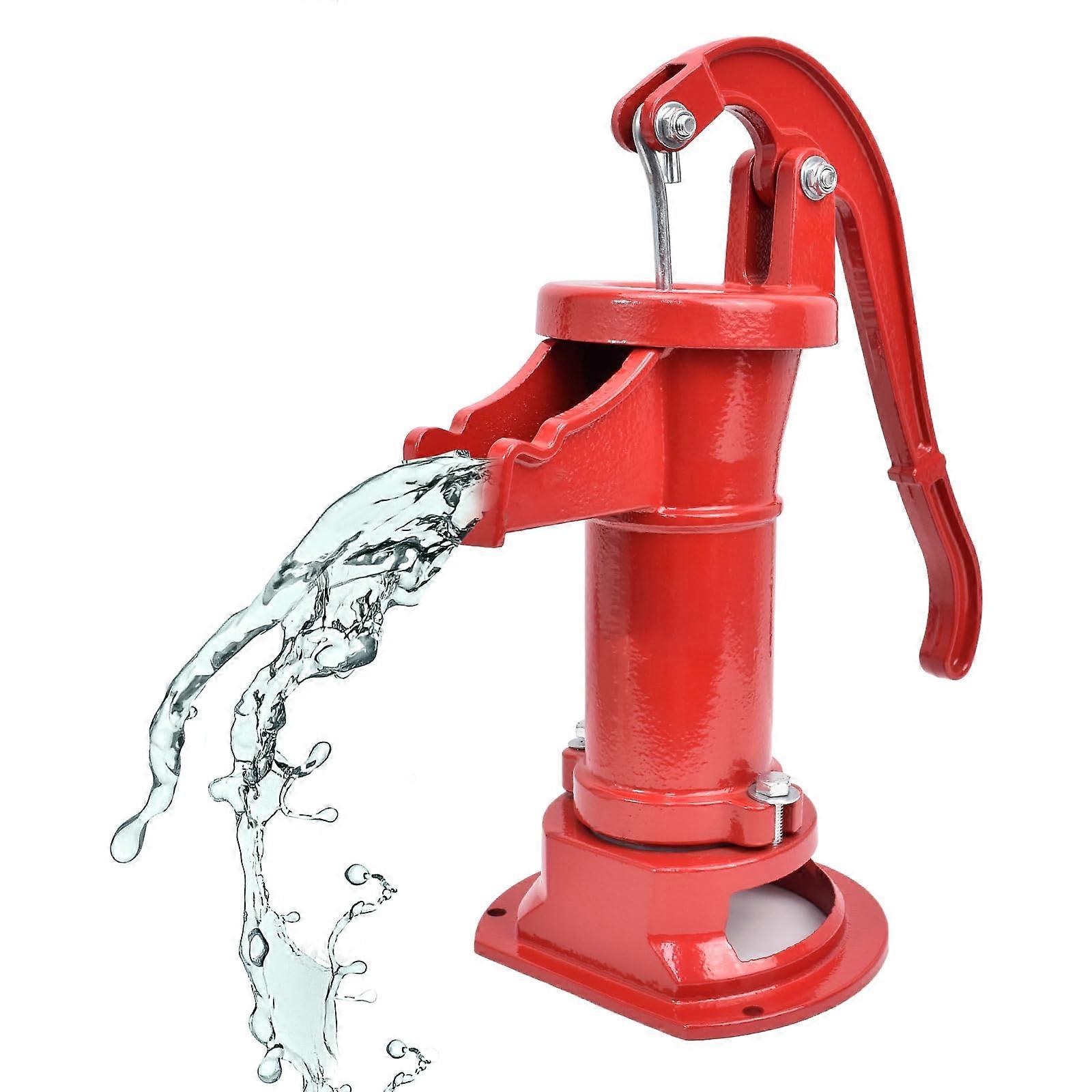 Modern Cast Iron Hand Manual Well Water Pump, 25 Feet Max Lift, Red, Emergency Backup for Garden, Yard, Farm, Home