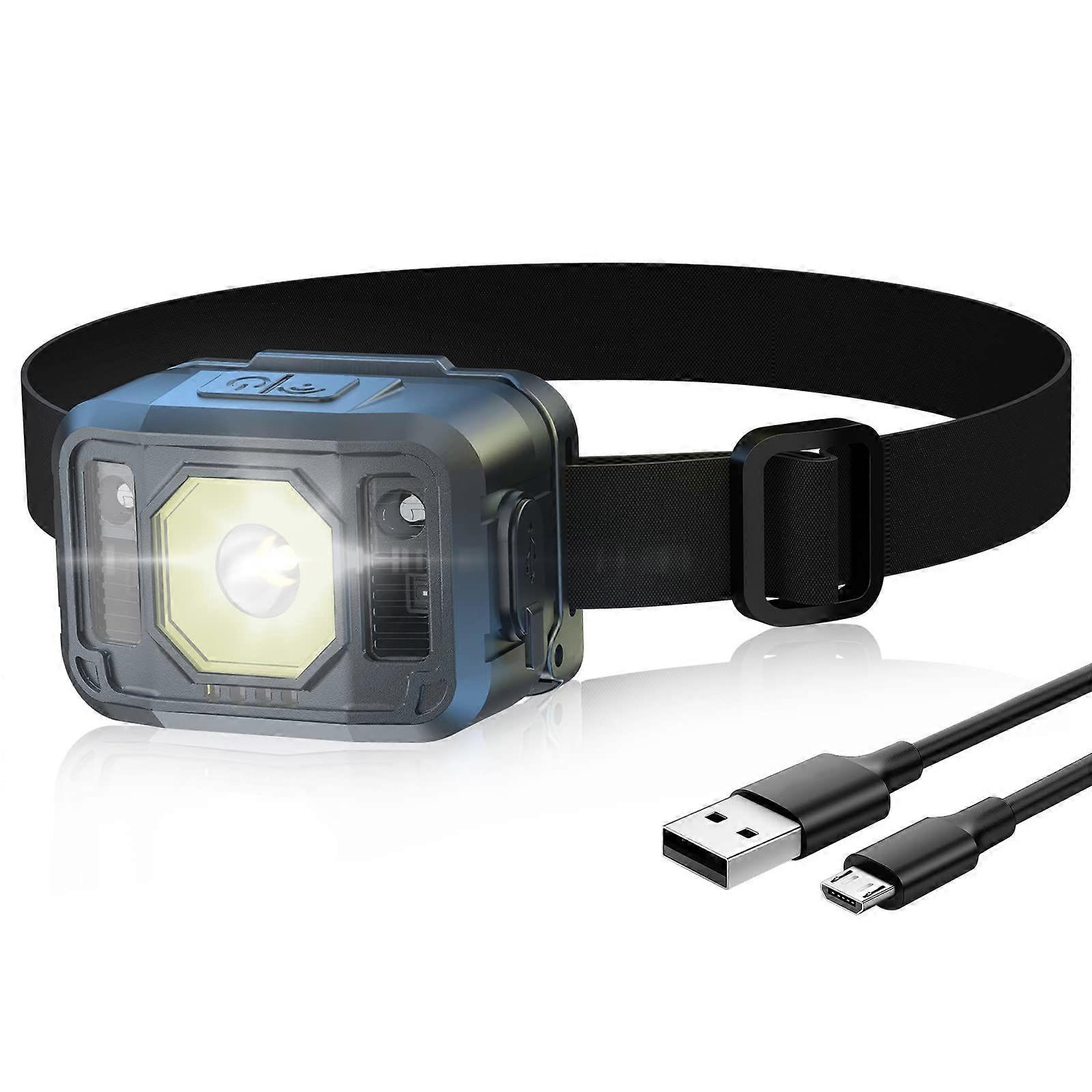 LED Headlamp Rechargeable Super Bright Head Light with Sensor COB LED White/Red Light Adjustable Headlamp Flashlight for Outdoors Running Bicycling Wa