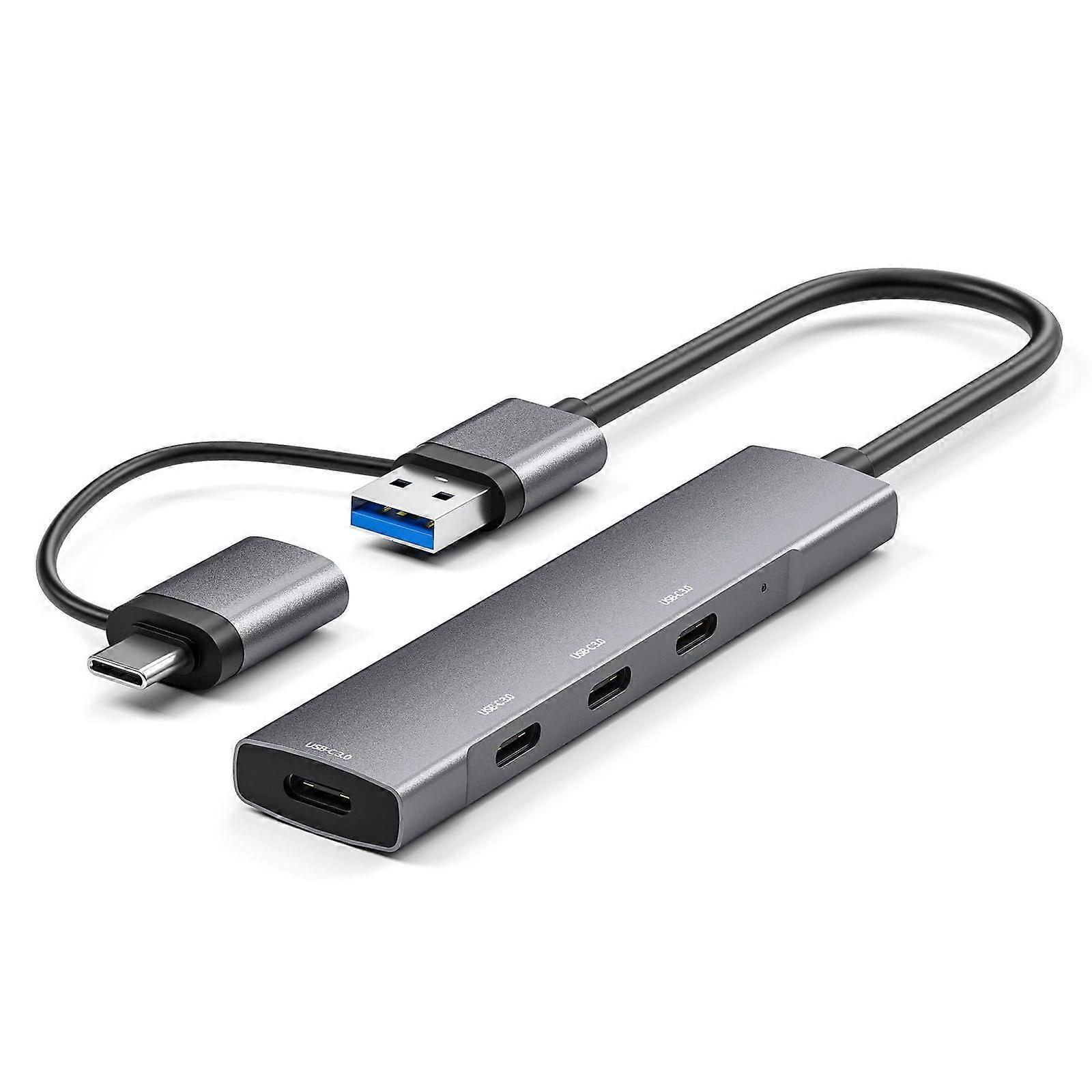 USB C/USB to USB C Hub 4 Ports Aluminum USB Type C to USB Adapter with 4 USB C Ports Hub Adapter for Laptop 5Gbps Laptop Docking Station for Laptop(Gr