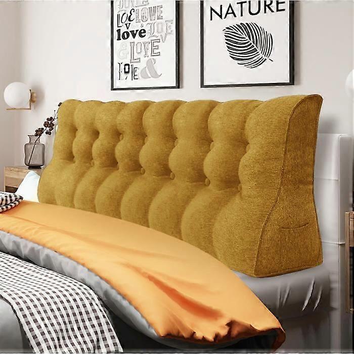 VERCART Coussin de lecture, coussin de tête de lit, coussin de coin, coussin de soutien dorsal, lin jaune 200CM