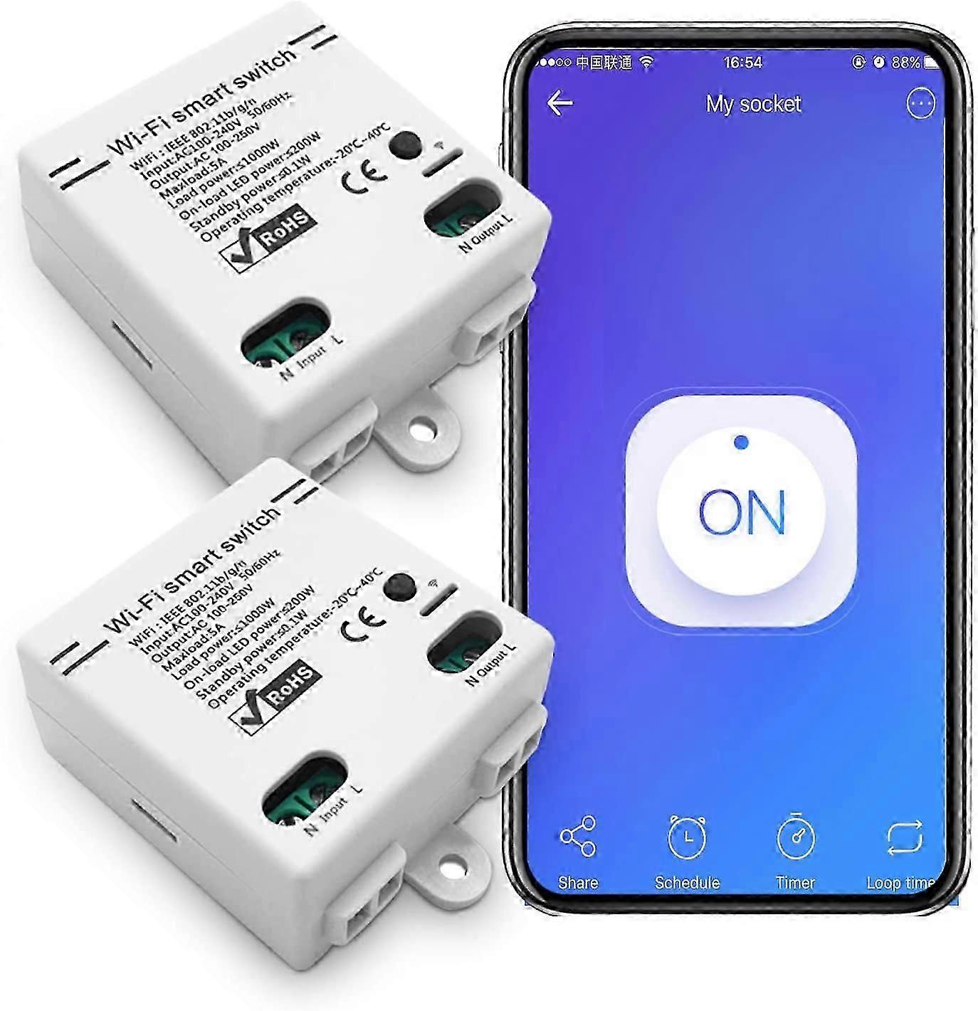 WiFi Smart Switch Universal Wireless Remote Voice Control with Timer 2.4G Compatible Alexa,Google Assistant,IFTTT(2Packs)