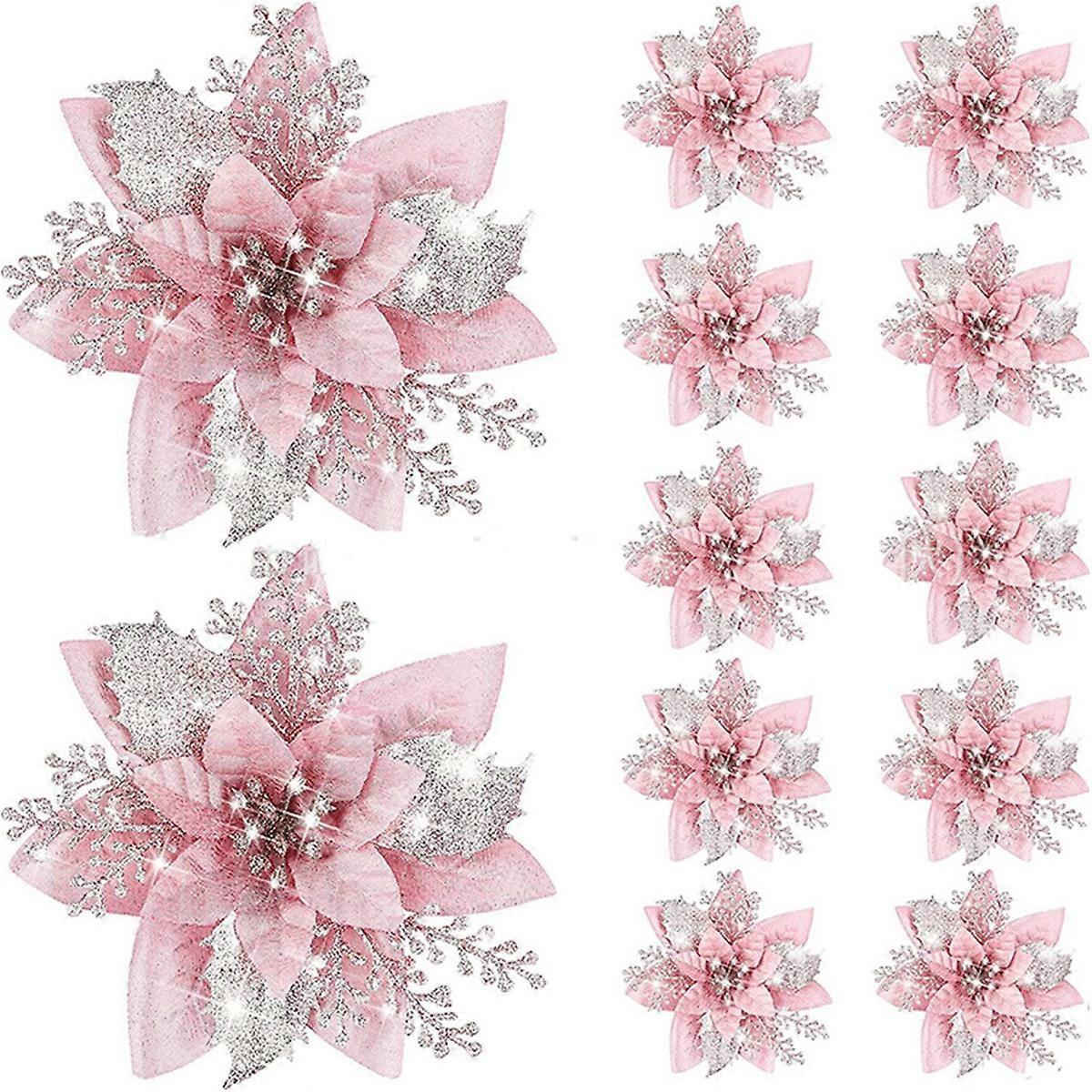 20PCS 14.5cm Glitter Artificial Christmas Flowers,A