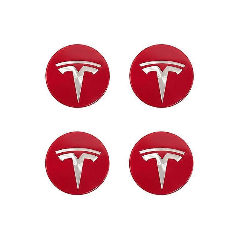 Hub center protective cap,compatible with Tesla Model 3,red and silver (four pack)