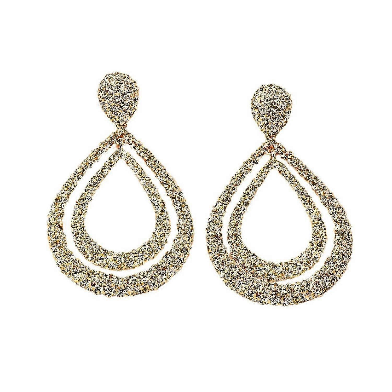 1ペアの女性がイヤリングをぶら下げている二重層水滴形状中空ラインストーンの装飾誇張されたプロム