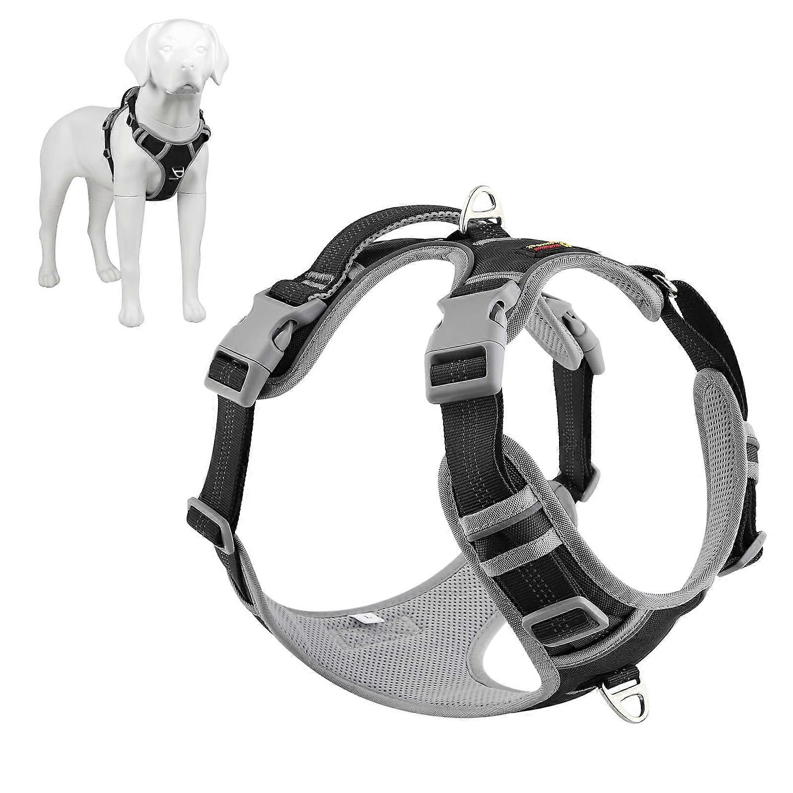 No Pull Dog Harness Neck Release Reflective Adjustable Vest Harness With Easy-Control Handle Size M Black For Walking