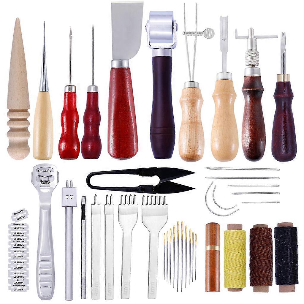 Professional Handmade Sewing Leather Craft Tools Kit Punch Stitching Carving Wor  Multi