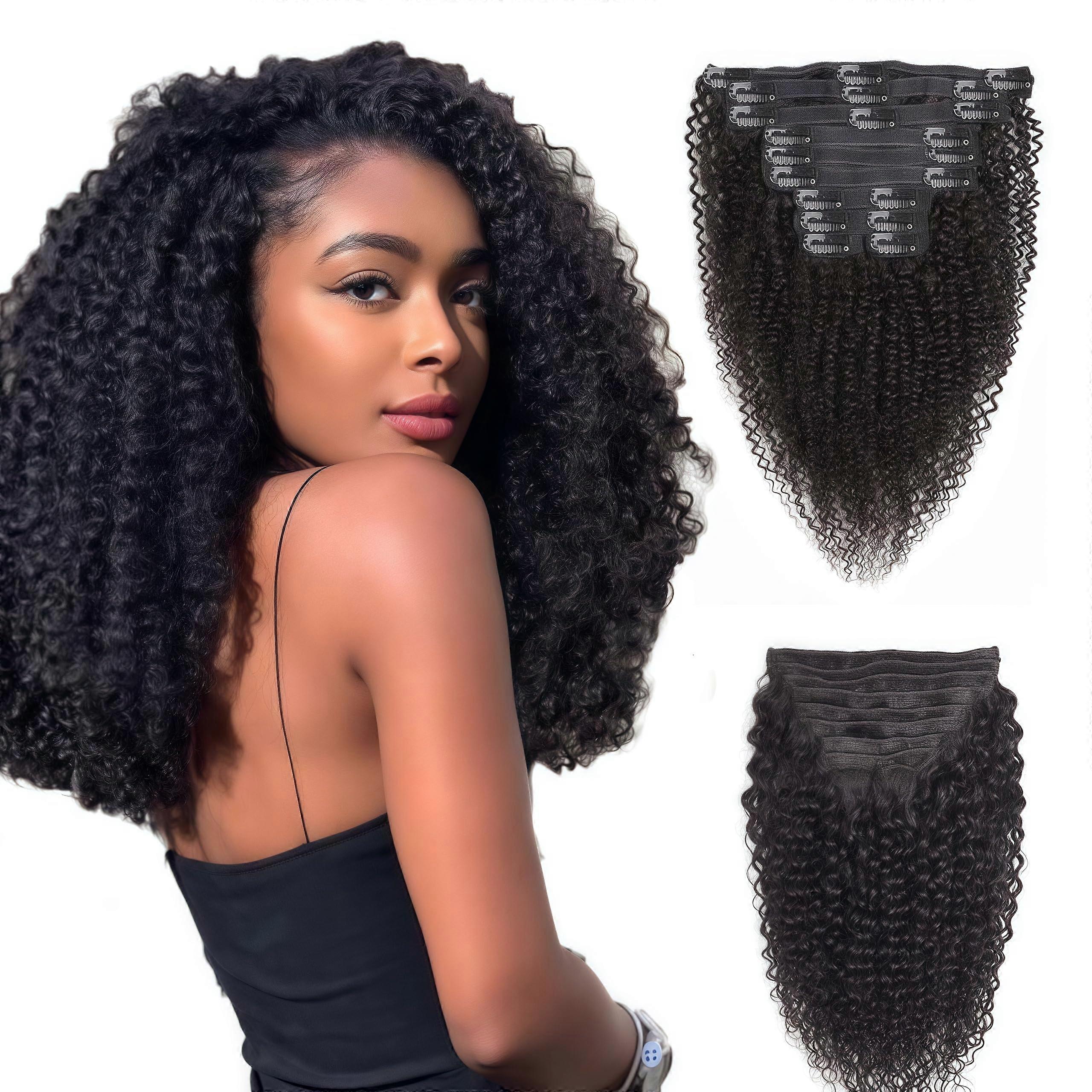 Kinky Curly Clip In Hair Extensions 3C 4A Afro 10A Brazilian Remy 16inch
