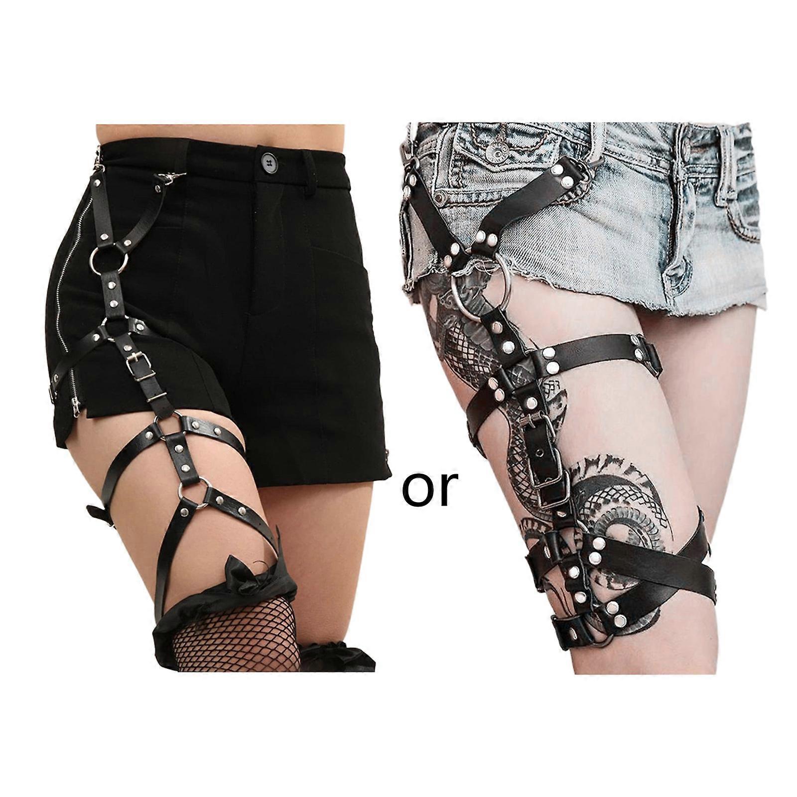 حزام الرباط الجلدي تسخير حزام الرباط حزام الشرير تسخير الفخذ لتسخير الجسم حزام السيف الجلود حلقات الساق الفخذ رين أسود