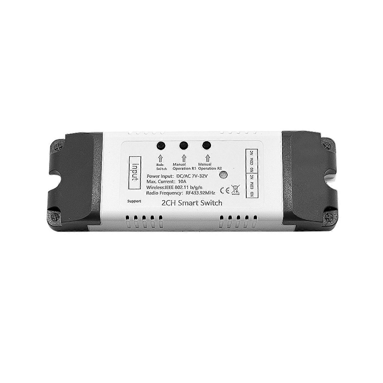2CH WiFi RF433 Wireless Switch-Relay, Inching Self-Locking Interlock Modes Smart-Life App-control Modules AC-DC 7V-32V Multicolor