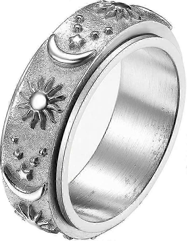 rustfrit stål måne stjerne sol spinner ring for afstressning - sølv guld sort