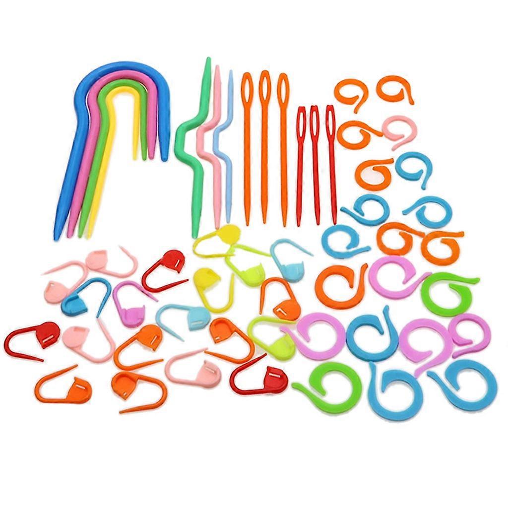 53Pcs Plastic Crochet Hooks Stitch Markers Counter Knitting Needles Tools Set Multicolor