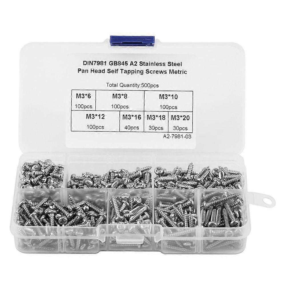 High quality  500pcs M3 pan head self tapping screws combination set (stainless