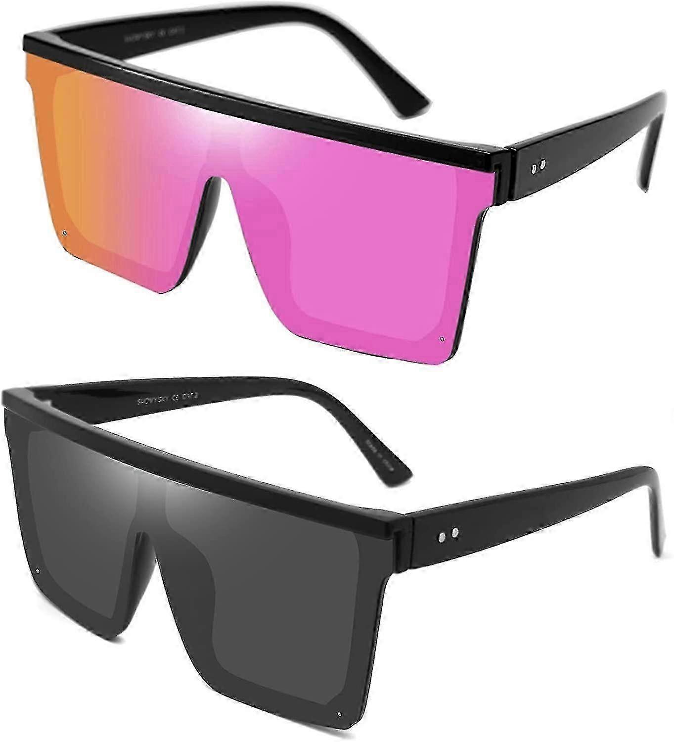Square Flat Top Sunglasses for Women Men - Oversized Rimless Shades