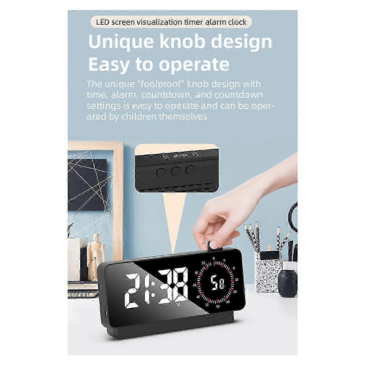 Digital Alarm Clock with Time-Meter Electronic Bedside Desk Clock with Temperature & Date Display