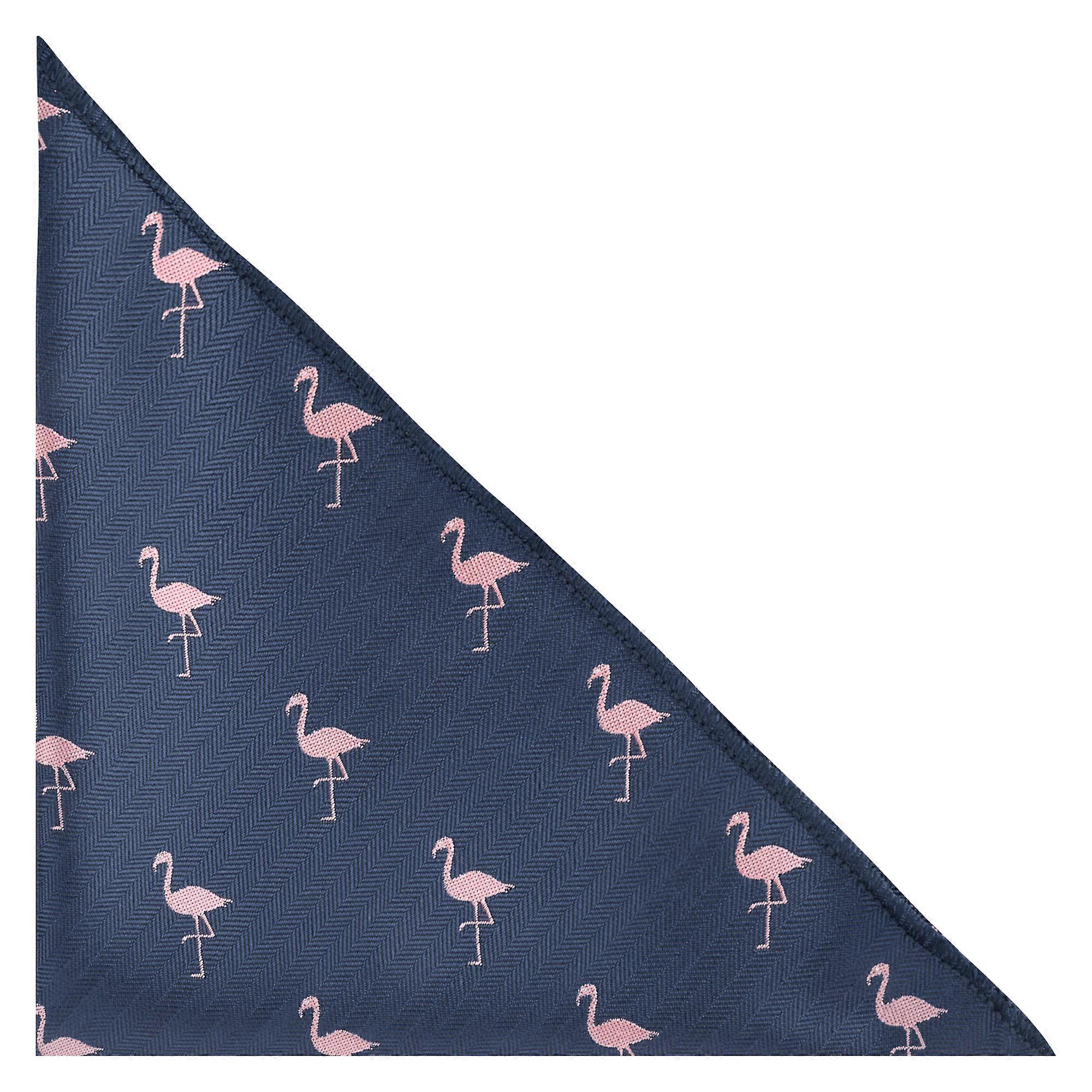 Navy Blue Flamingo Herringbone Pocket Square