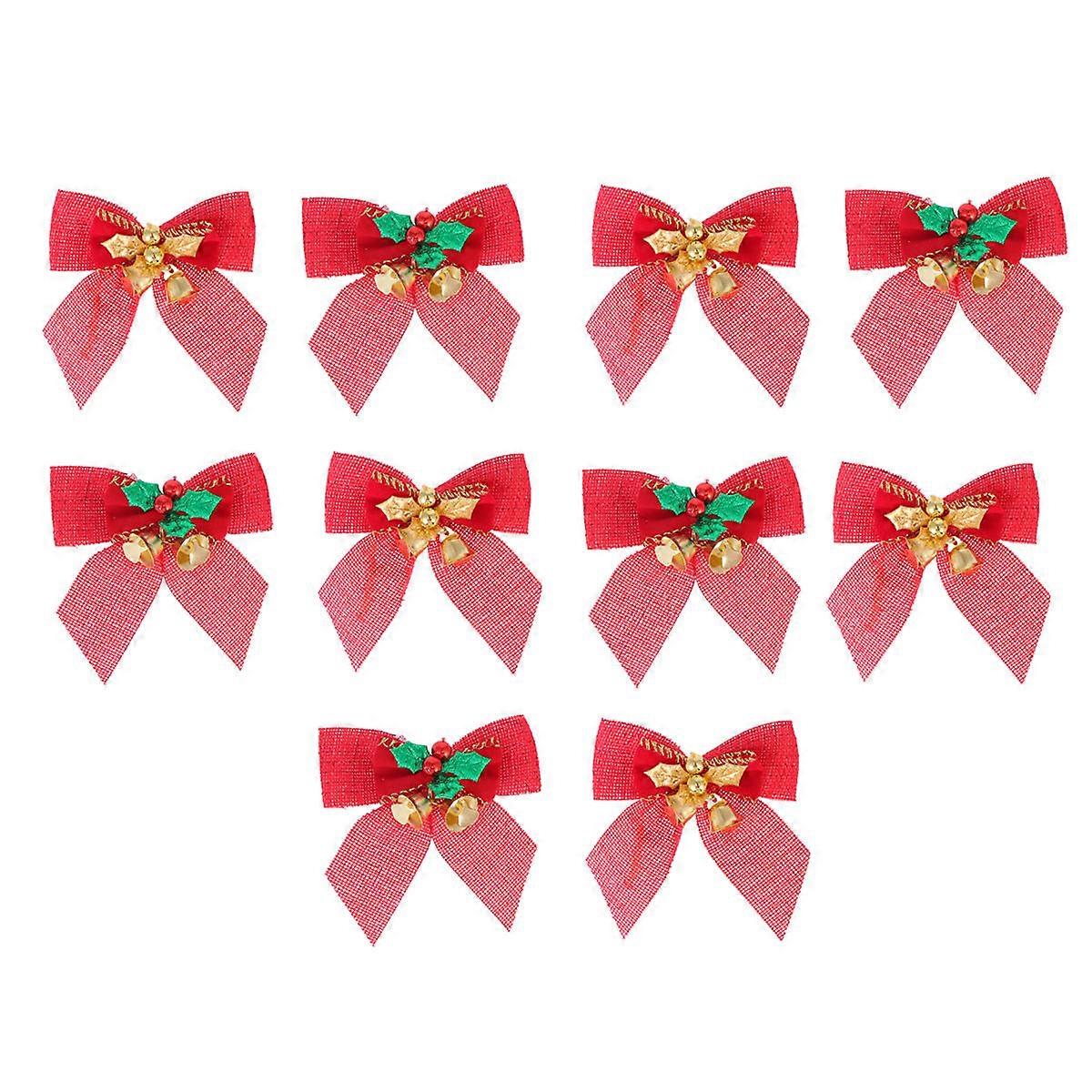 Bowknot Garland Διακοσμήσεις Χριστουγεννιάτικου Δέντρου με Jingle Bell για Party Red 10Τμχ