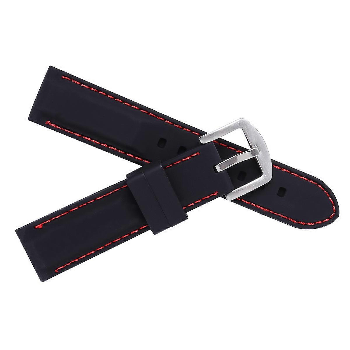 Oil Resistance Watch Strap Replacement 24mm Width for Diving Climbing Black with Red String 1Pack