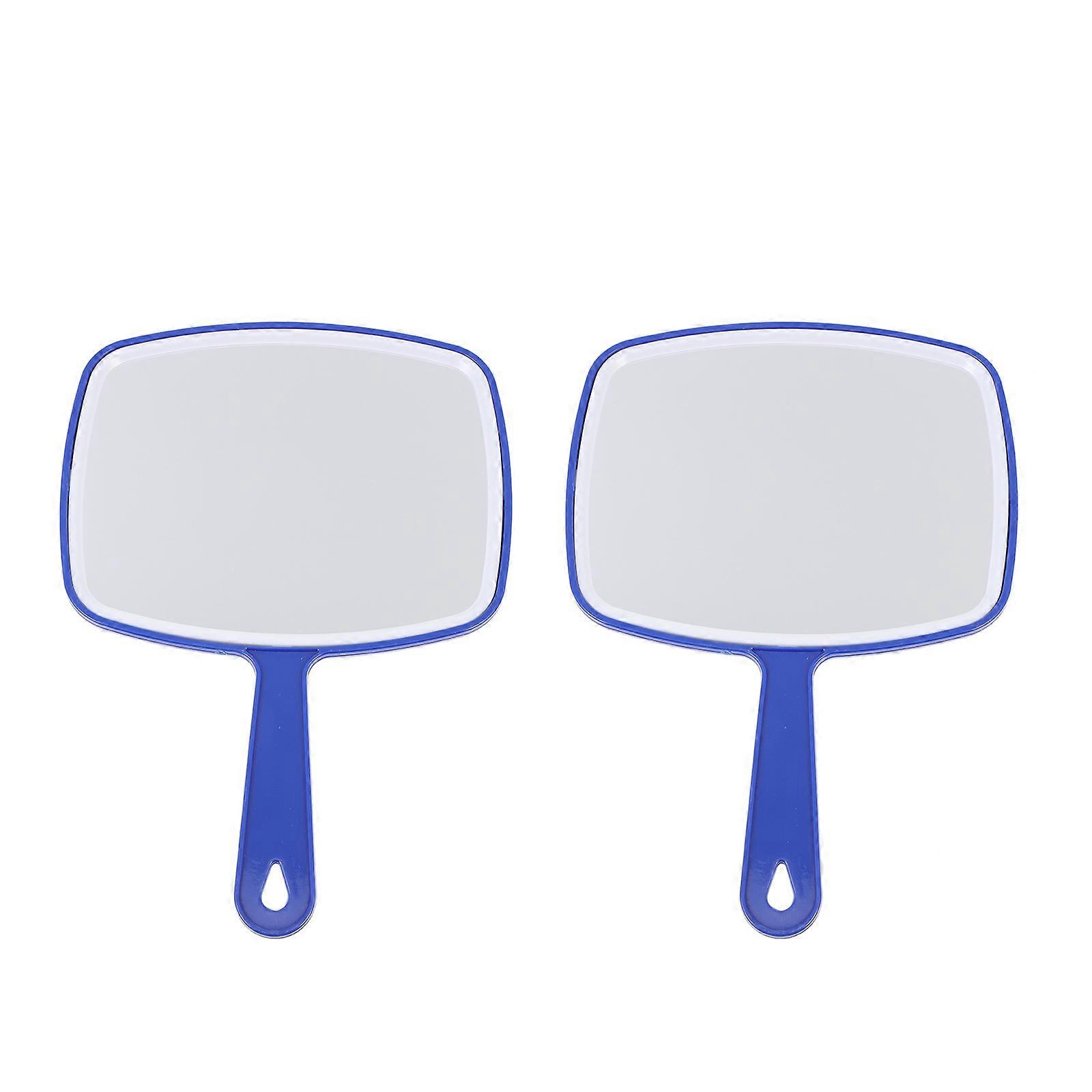 2Pcs Plastic Handle Makeup Mirror Cosmetic Mirror Handheld Makeup Mirror Blue