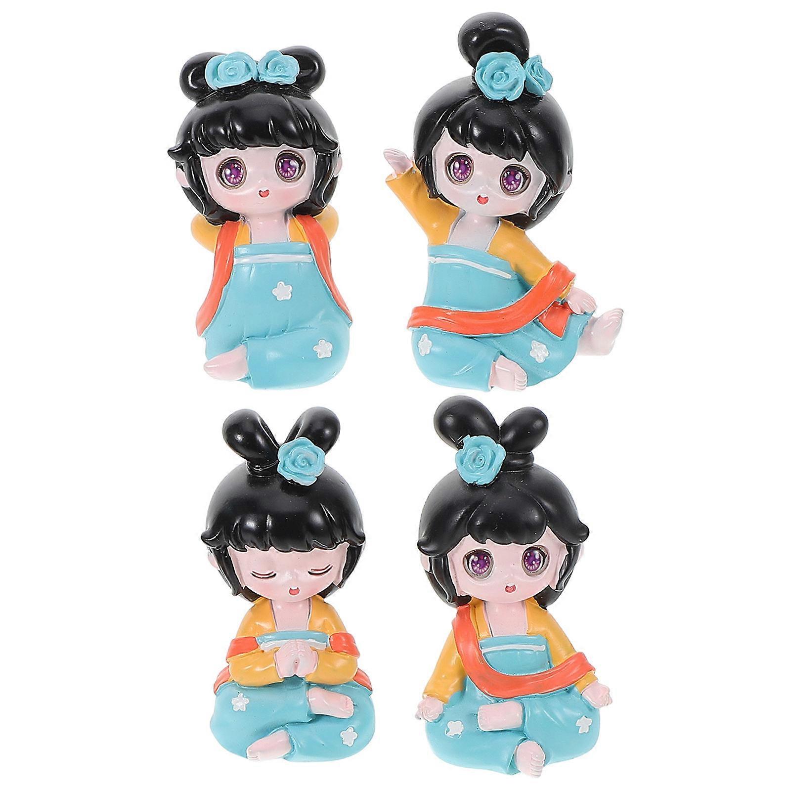 Girl Doll Ornament Resin Statue For Car Owners RV Enthusiasts 8.00X6.00X5.00CM Elegant Design 4Pcs