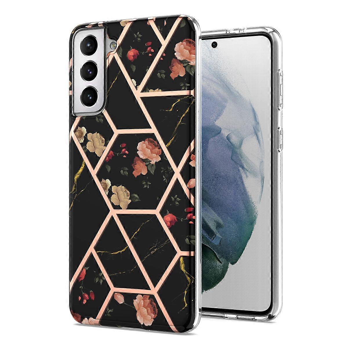 Floral Pattern Phone Shell Marble Texture Phone Cover Anti-Scratch Shockproof Daily Use 1Pcs