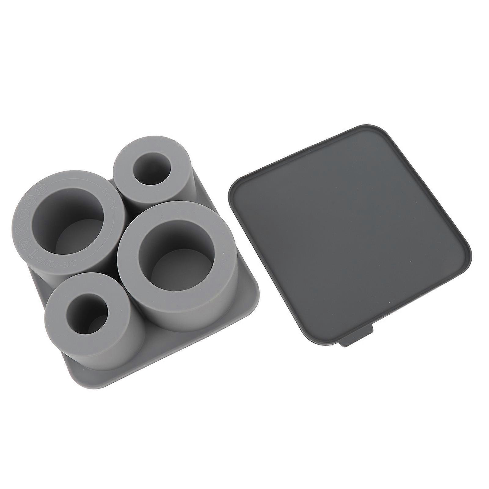 4Pcs Hollow Cylinder Ice Cube Tray Easy Release Large Capacity Silicone Ice Cube Trays with Lids for 20oz 30oz 40oz Cup Grey 