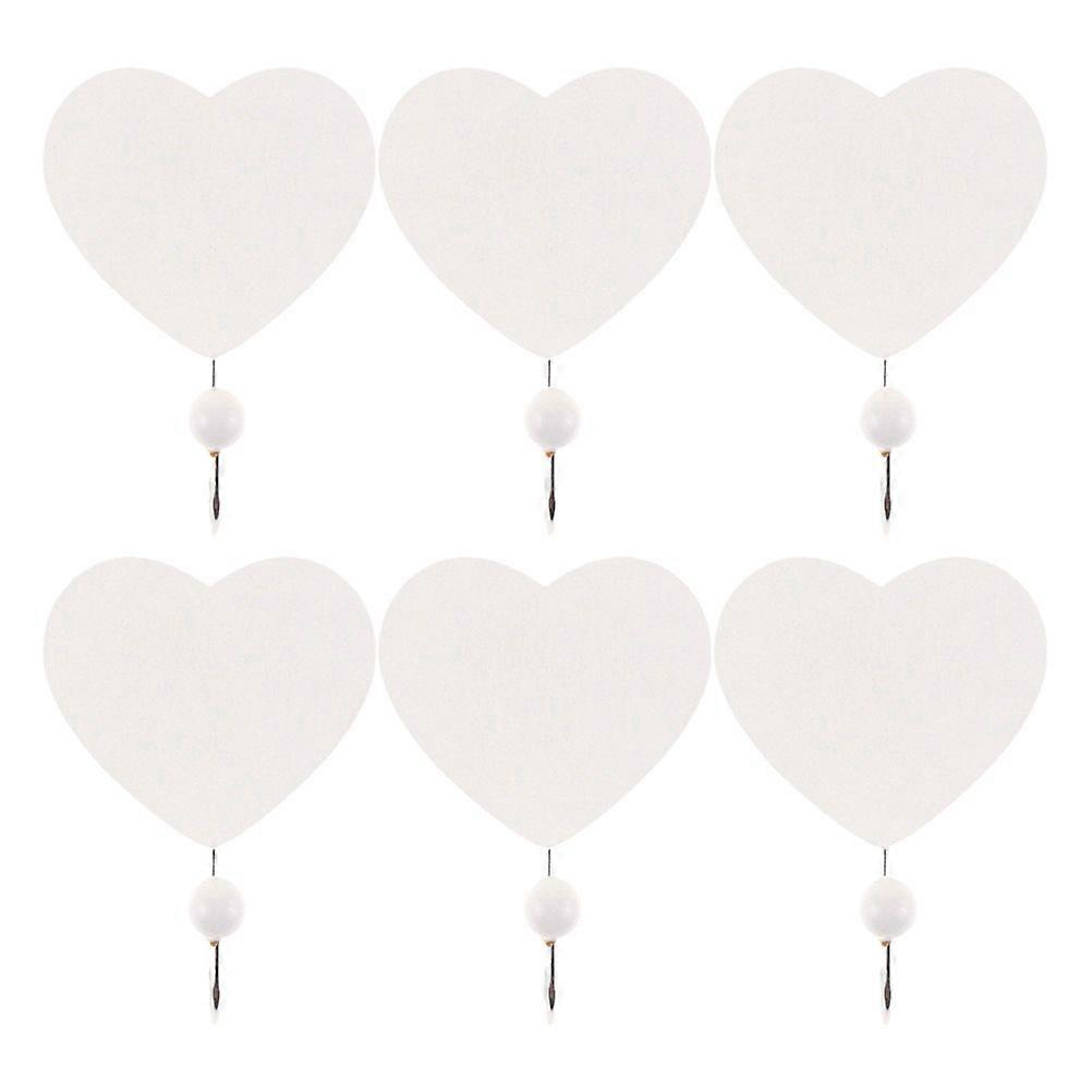 6Pcs Multi-functional Home Hole Punch Hook Wooden Heart Shape Hanging Hooks