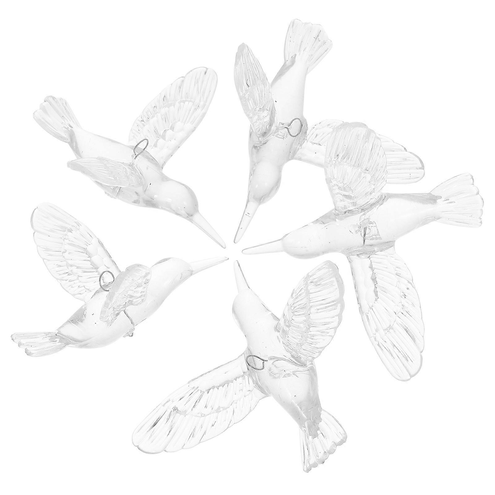 5個のアクリルハチドリ装飾天井、壁、窓用の透明な吊り下げオーナメント–屋内および屋外での使用–エレガントなペンダント